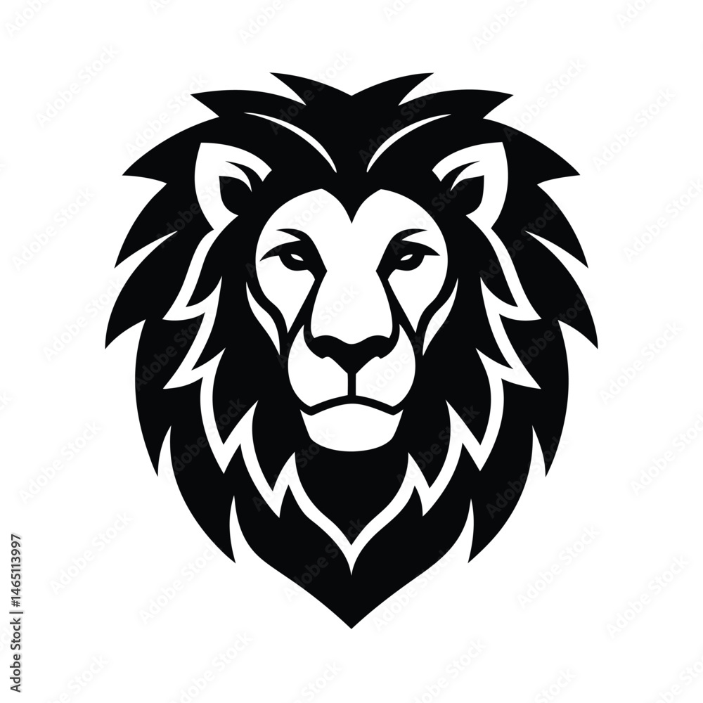Fototapeta premium a lion head black white icon vector silhouette