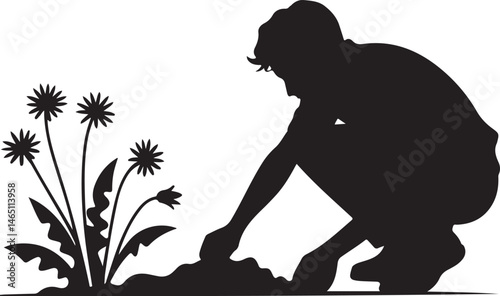 Gardening Silhouettes: Engaging silhouettes illustrating diverse gardening activities, symbolizing the nurturing act of cultivating nature and embracing the serenity of outdoor living.