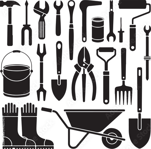 Gardening Silhouettes: Engaging silhouettes illustrating diverse gardening activities, symbolizing the nurturing act of cultivating nature and embracing the serenity of outdoor living.