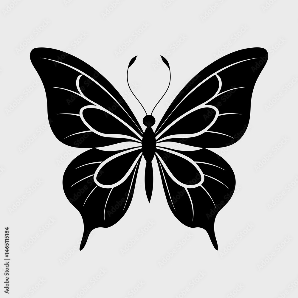 Fototapeta premium Butterfly Perched Silhouette Vector Illustration