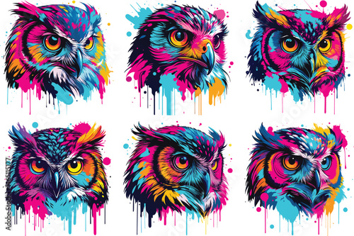 set of funny cartoon monsters colorful vibrant owl
