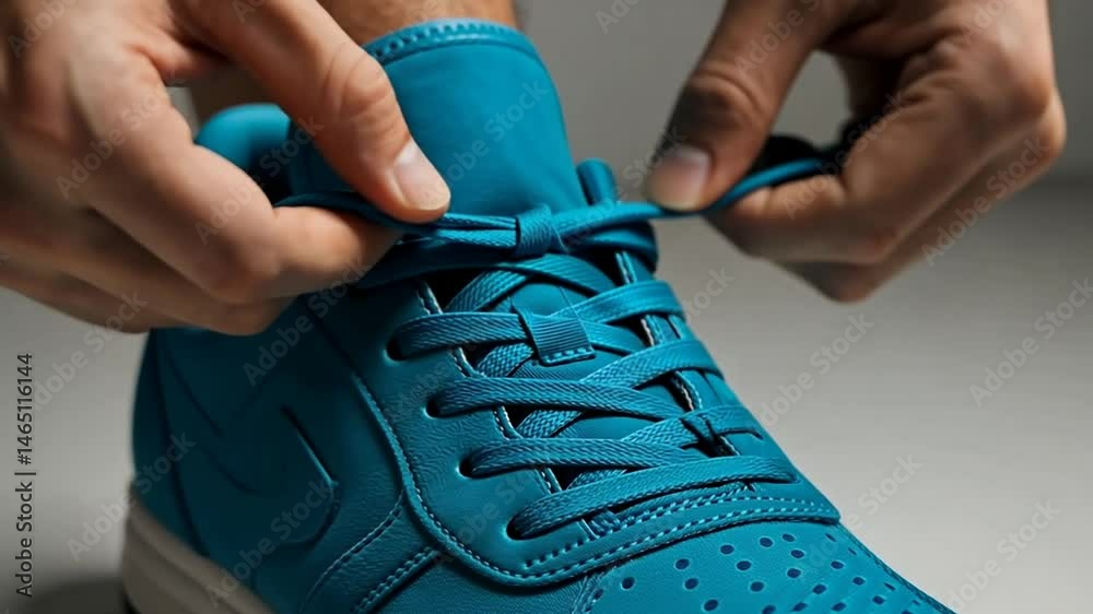 Tying Shoelaces of a Sport Shoe Close Up Slow Motion