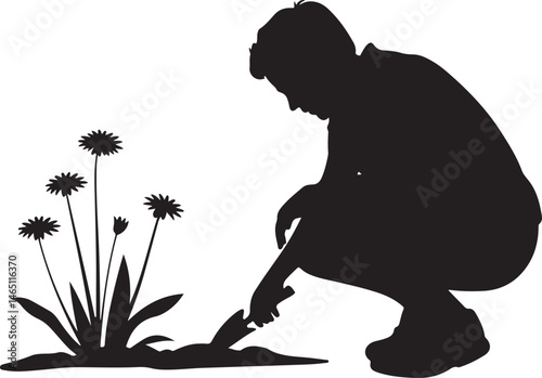 Gardening Silhouettes: Engaging silhouettes illustrating diverse gardening activities, symbolizing the nurturing act of cultivating nature and embracing the serenity of outdoor living.