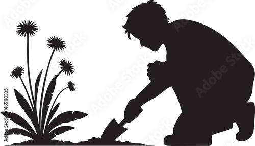 Gardening Silhouettes: Engaging silhouettes illustrating diverse gardening activities, symbolizing the nurturing act of cultivating nature and embracing the serenity of outdoor living.