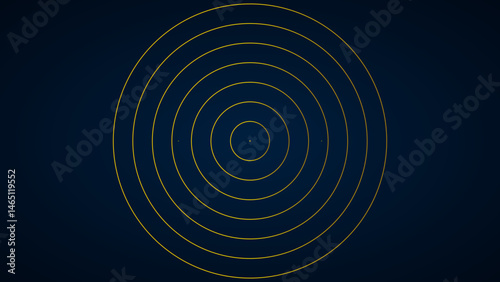 Elegant Abstract Background of Concentric Gold Rings Over Dark Blue Gradient Texture.