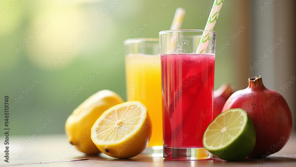 Fototapeta premium A vibrant glass of orange juice glows with freshness, filled to the brim, radiating citrusy goodness and vitamin-rich energy—perfectly chilled and ready to quench your thirst.