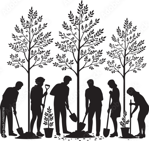 Gardening Silhouettes: Engaging silhouettes illustrating diverse gardening activities, symbolizing the nurturing act of cultivating nature and embracing the serenity of outdoor living.