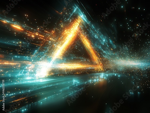 Abstract triangular form within a luminous space.