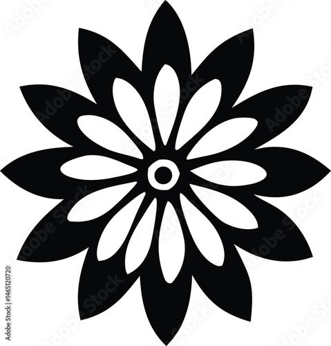 Black and white floral illustration of an isolated lotus flower, a nature-inspired design element