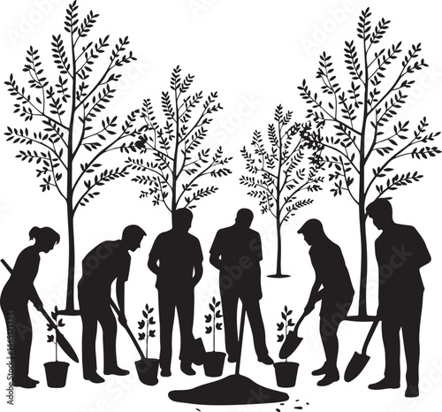 Gardening Silhouettes: Engaging silhouettes illustrating diverse gardening activities, symbolizing the nurturing act of cultivating nature and embracing the serenity of outdoor living.