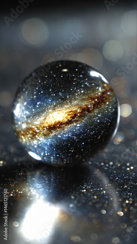 A glass ball ruminate a galaxy and space pattern, stand for the vastness of the universe.