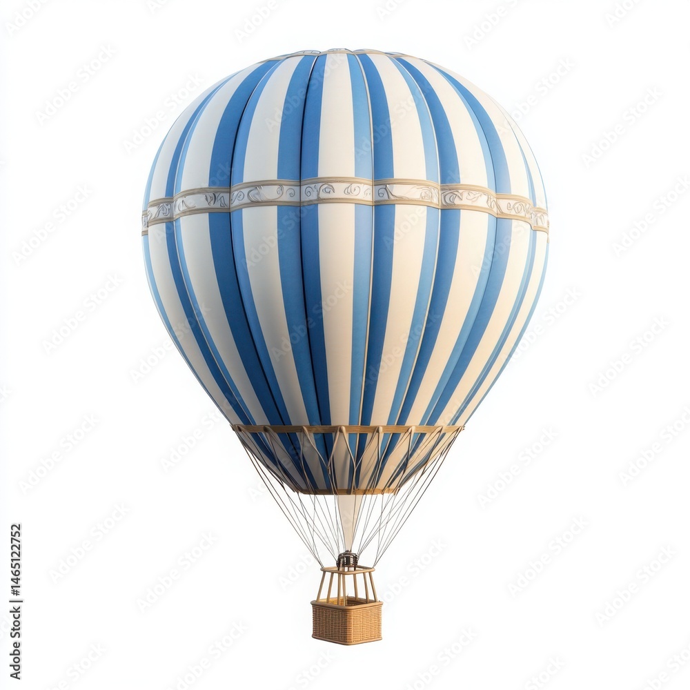 Obraz premium Striped hot air balloon isolated on white background for travel, adventure, and festival use cases.