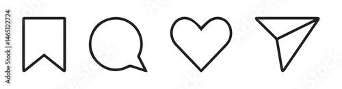 Instagram social media like comment share save icon collection in line style. Set of social network user interface button icons on white background. Vector illustration. eps file