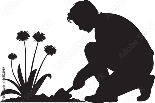 Gardening Silhouettes: Engaging silhouettes illustrating diverse gardening activities, symbolizing the nurturing act of cultivating nature and embracing the serenity of outdoor living.