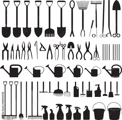 Gardening Silhouettes: Engaging silhouettes illustrating diverse gardening activities, symbolizing the nurturing act of cultivating nature and embracing the serenity of outdoor living.