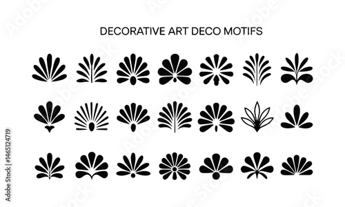 A modern vector illustration featuring a collection of decorative Art Deco motifs, easily scalable and editable.