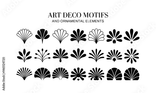 A modern vector illustration featuring a collection of decorative Art Deco motifs, easily scalable and editable.