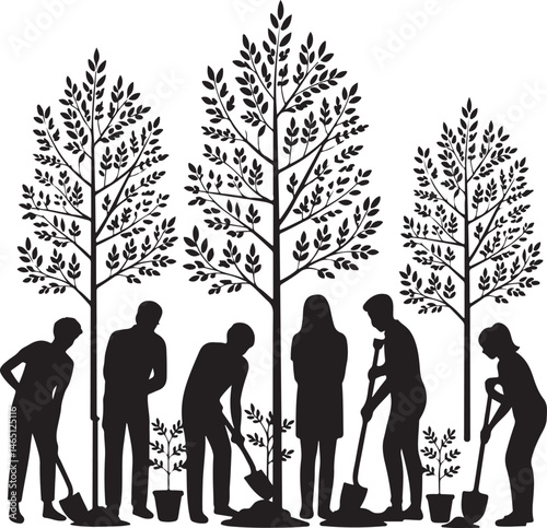 Gardening Silhouettes: Engaging silhouettes illustrating diverse gardening activities, symbolizing the nurturing act of cultivating nature and embracing the serenity of outdoor living.