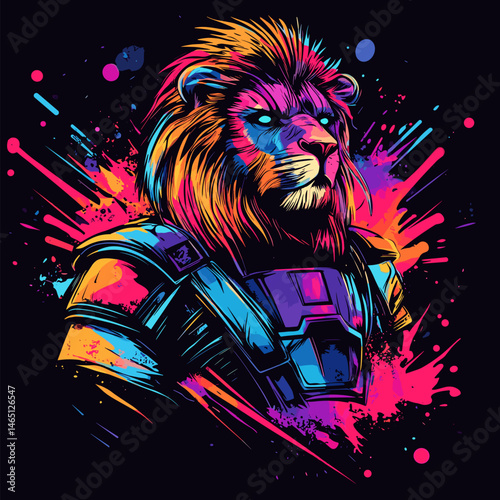 vector drawing colored lion in armor .Generative AI