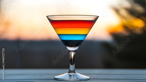 Rainbow Layered Cocktail at Sunset