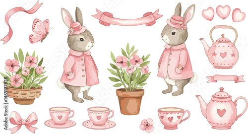 Watercolor Peter Rabbit set, illustration children's book