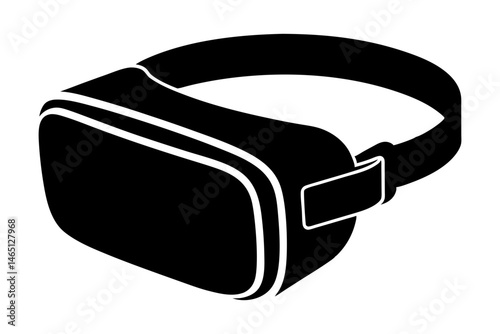  Silhouette Icon of Virtual Reality Headset Ski Goggles Vector Illustration
