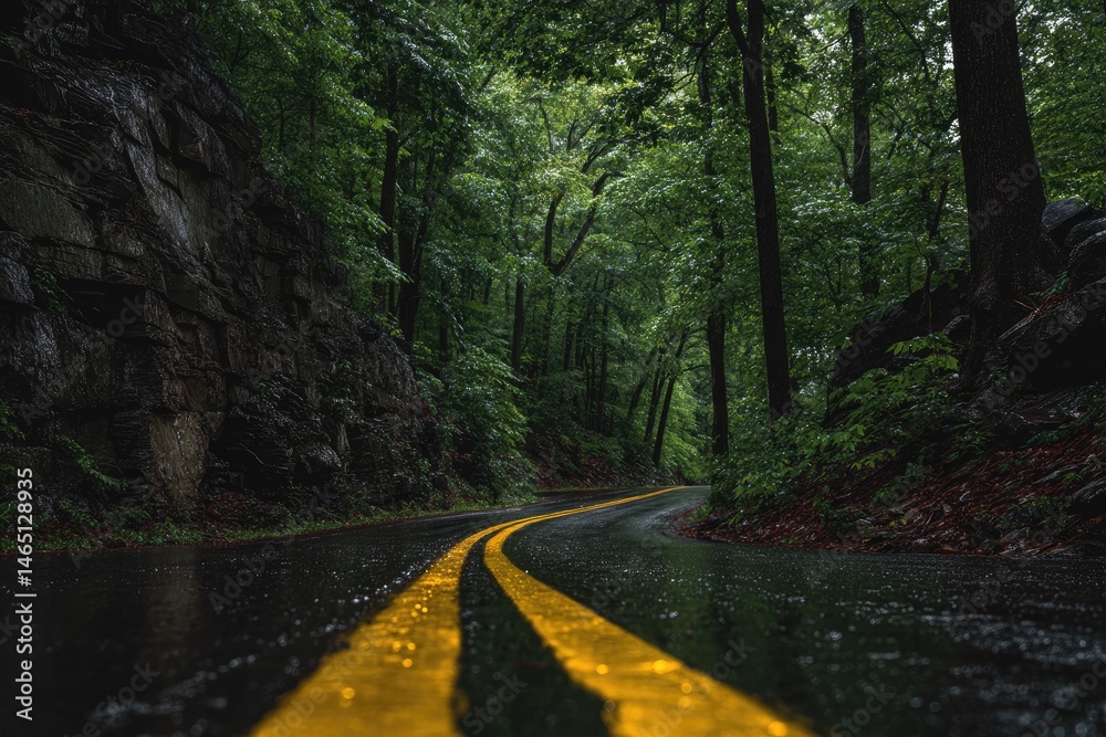 Fototapeta premium Rain-slicked forest road