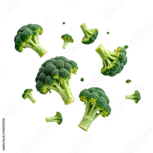 Fresh broccoli pieces isolated on white background.