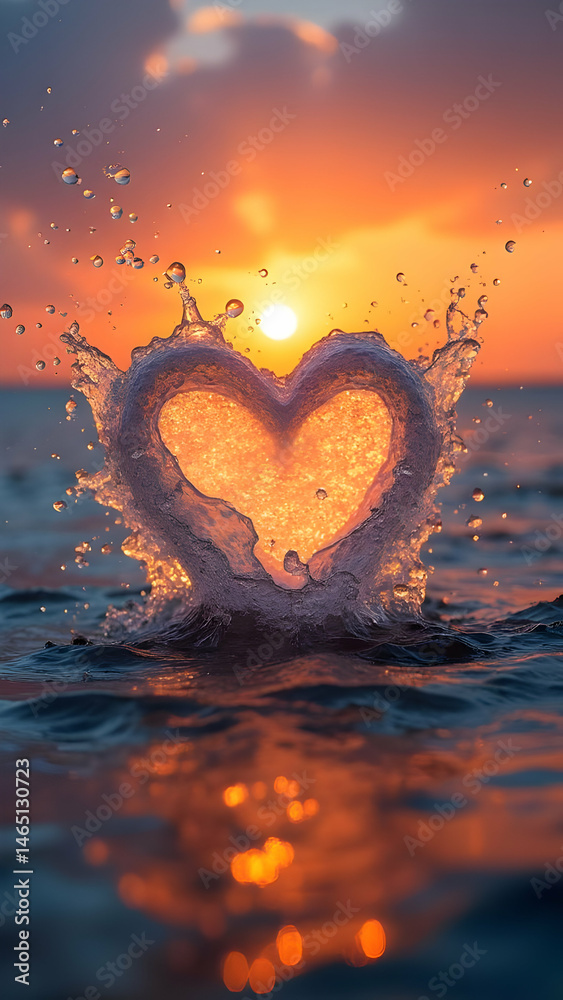 Fototapeta premium Sunset Heart: Ocean Water Splash Photography