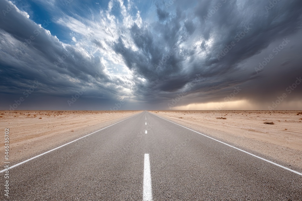 Naklejka premium Empty road under stormy sky
