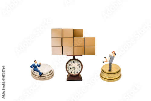 miniature couple on euro coins isolated on white background