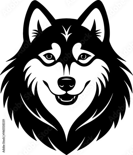 Alaskan malamute simple black silhouette, Black silhouette vector icon, silhouette illustration. Dog Vector