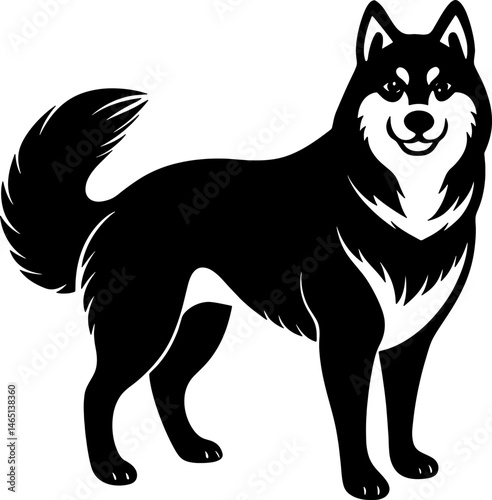 Alaskan malamute simple black silhouette, Black silhouette vector icon, silhouette illustration. Dog Vector