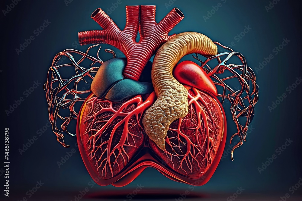 Naklejka premium Detailed 3D Illustration of Human Heart Anatomy
