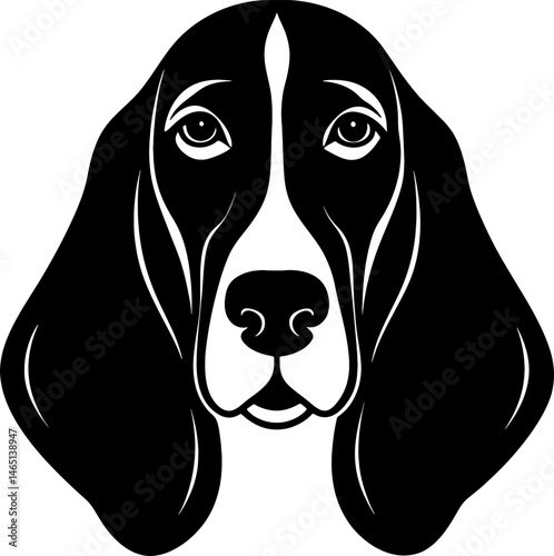 basset hound head simple black silhouette, Black silhouette vector icon, silhouette illustration, Animal silhouette