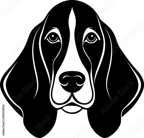basset hound head simple black silhouette, Black silhouette vector icon, silhouette illustration, Animal silhouette
