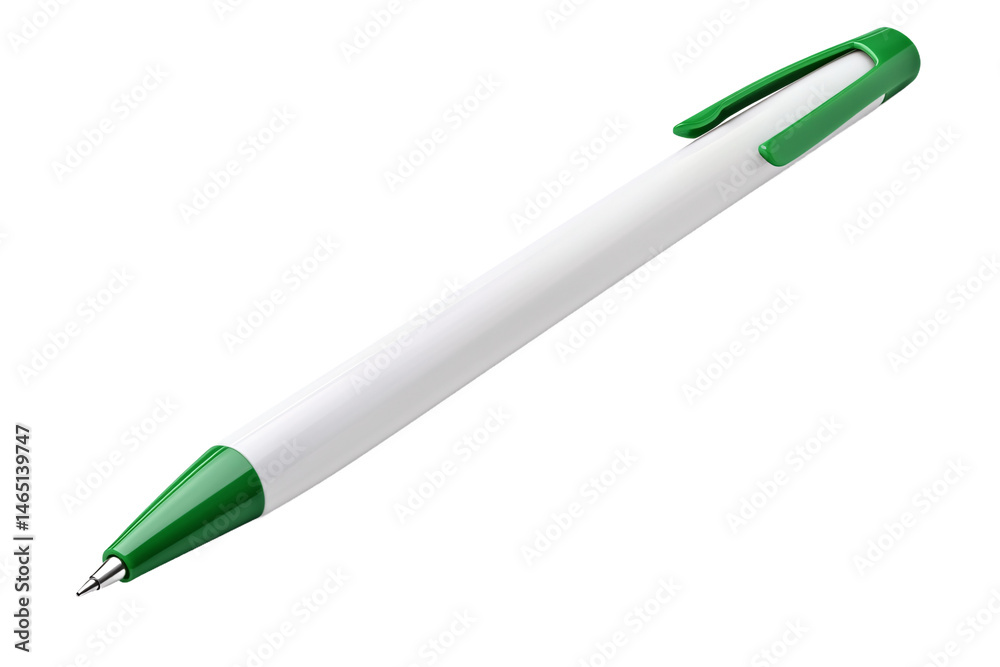 White Pen with Green Accents on Transparent Background Perfect for Office Supplies and Stationery Design White Pen with Green Accents on Transparent Background Perfect for Office Supplies and Stationery Design