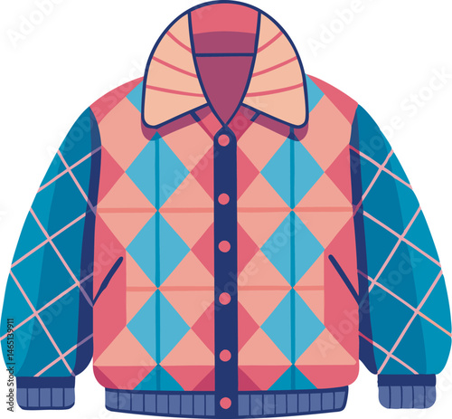 A stylish quilted jacket vector art illustration featuring detailed stitching, cozy fabric texture, and modern fashion design, perfect for seasonal projects.