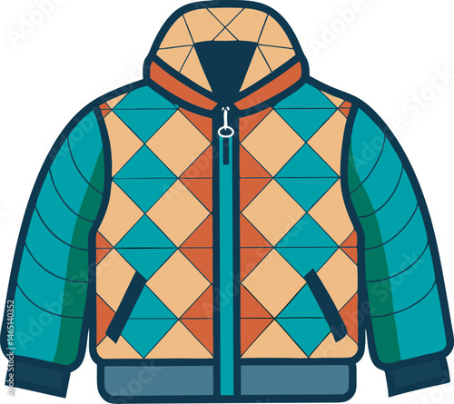 A stylish quilted jacket vector art illustration featuring detailed stitching, cozy fabric texture, and modern fashion design, perfect for seasonal projects.