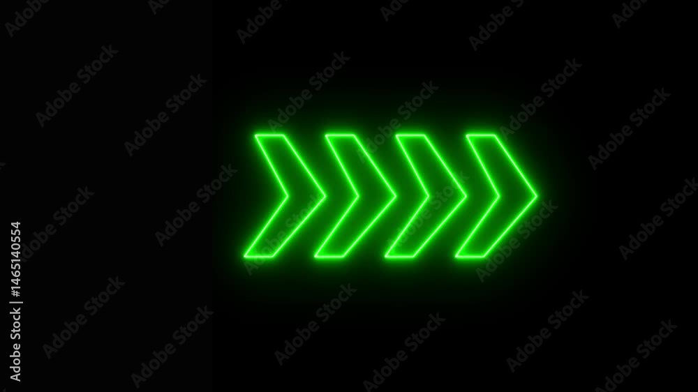 Neon green arrow showing the direction left to right on black background. Neon green arrow showing the direction left to right on black background.