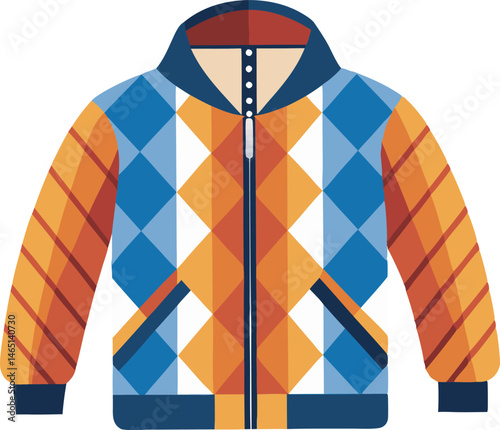 A stylish quilted jacket vector art illustration featuring detailed stitching, cozy fabric texture, and modern fashion design, perfect for seasonal projects.
