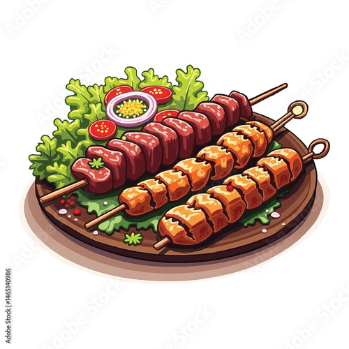 Grilled Meat Skewers with Fresh Vegetables