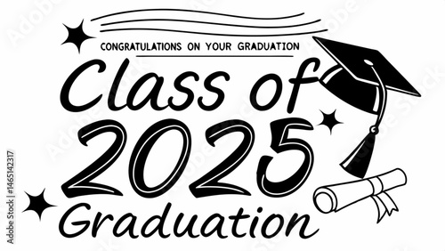 Lettering Class of 2025 graduation for greeting, invitation card. Text for graduation design, congratulation event, T-shirt, party, high school or college graduate. Vector on transparent background 