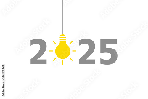 2025 design with hanging solid light bulb on transparent background