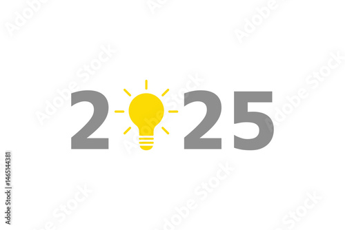2025 design with solid yellow light bulb on transparent background