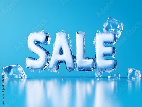 Floating ice cubes form frozen letters that spell out a captivating message during a vibrant winter-themed promotional event at a bright location