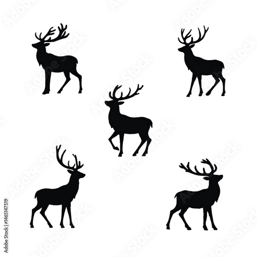 Silhouettes of Reindeer with Antlers