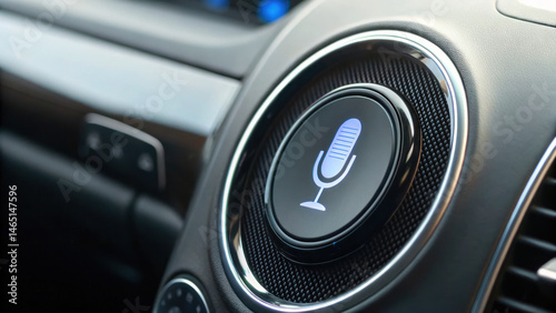 Microphone button in car interface for voice commands, enhancing user experience and convenience while driving