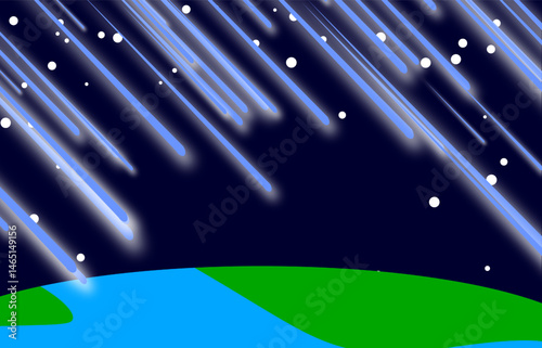 Illustration of meteor storm from outer space
