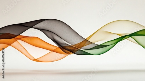 Flowing Abstract Waves of Colorful Fabric in Orange, Green, Black on Soft Background
